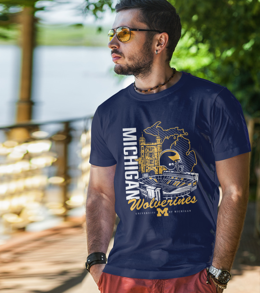 Michigan Wolverines University Of Michigan Stadium Map Helmet T-Shirt