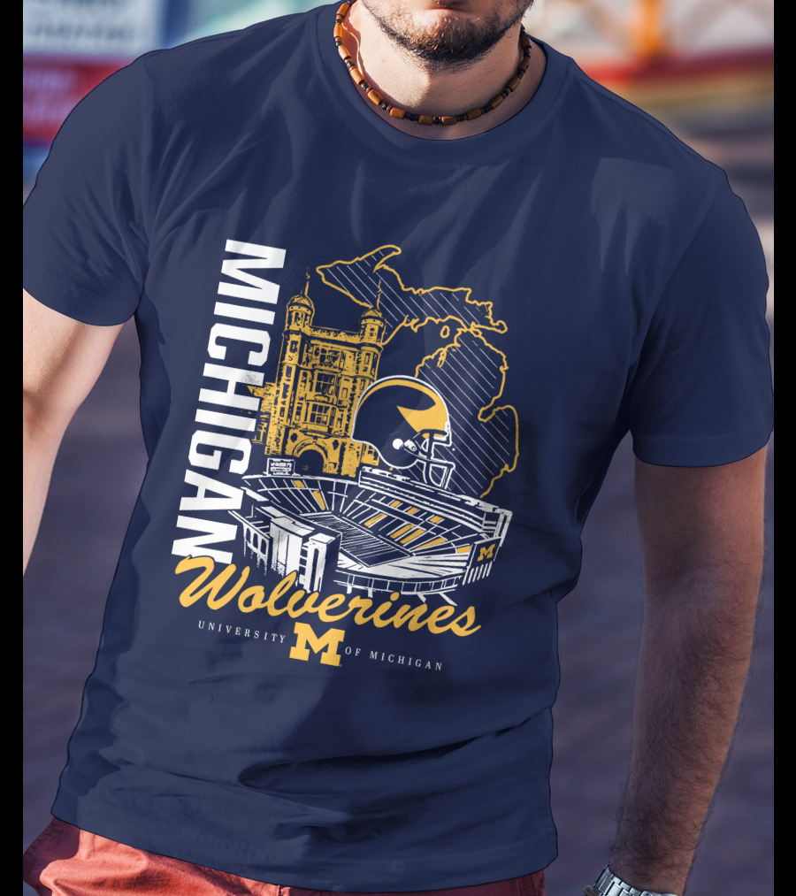 Michigan Wolverines University Of Michigan Stadium Map Helmet T-Shirt