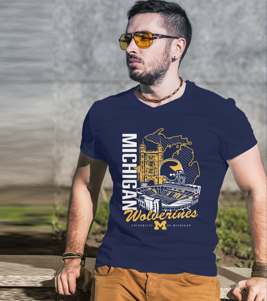 Michigan Wolverines University Of Michigan Stadium Map Helmet T-Shirt