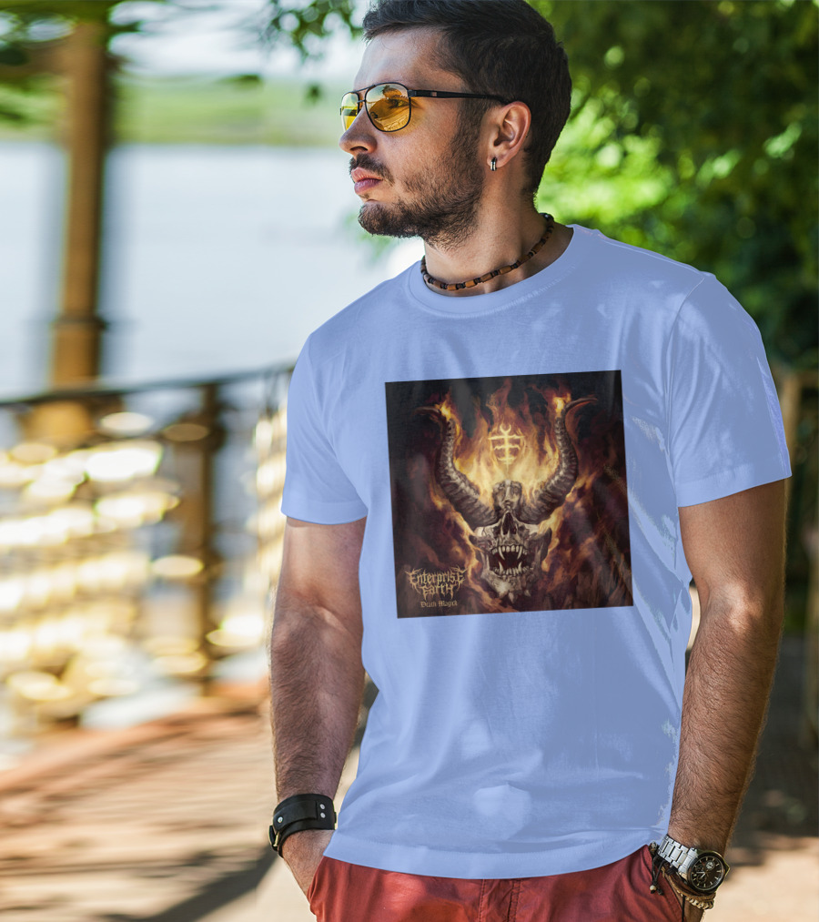 Enterprise Earth Death Magick Fiery Horned Skull T-Shirt