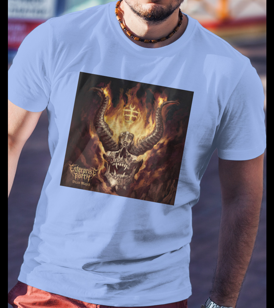 Enterprise Earth Death Magick Fiery Horned Skull T-Shirt
