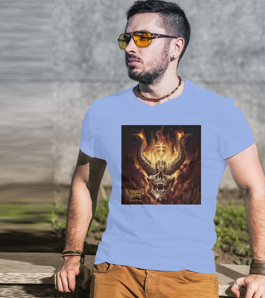 Enterprise Earth Death Magick Fiery Horned Skull T-Shirt