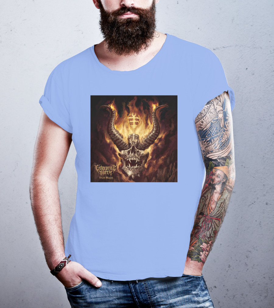 Enterprise Earth Death Magick Fiery Horned Skull T-Shirt