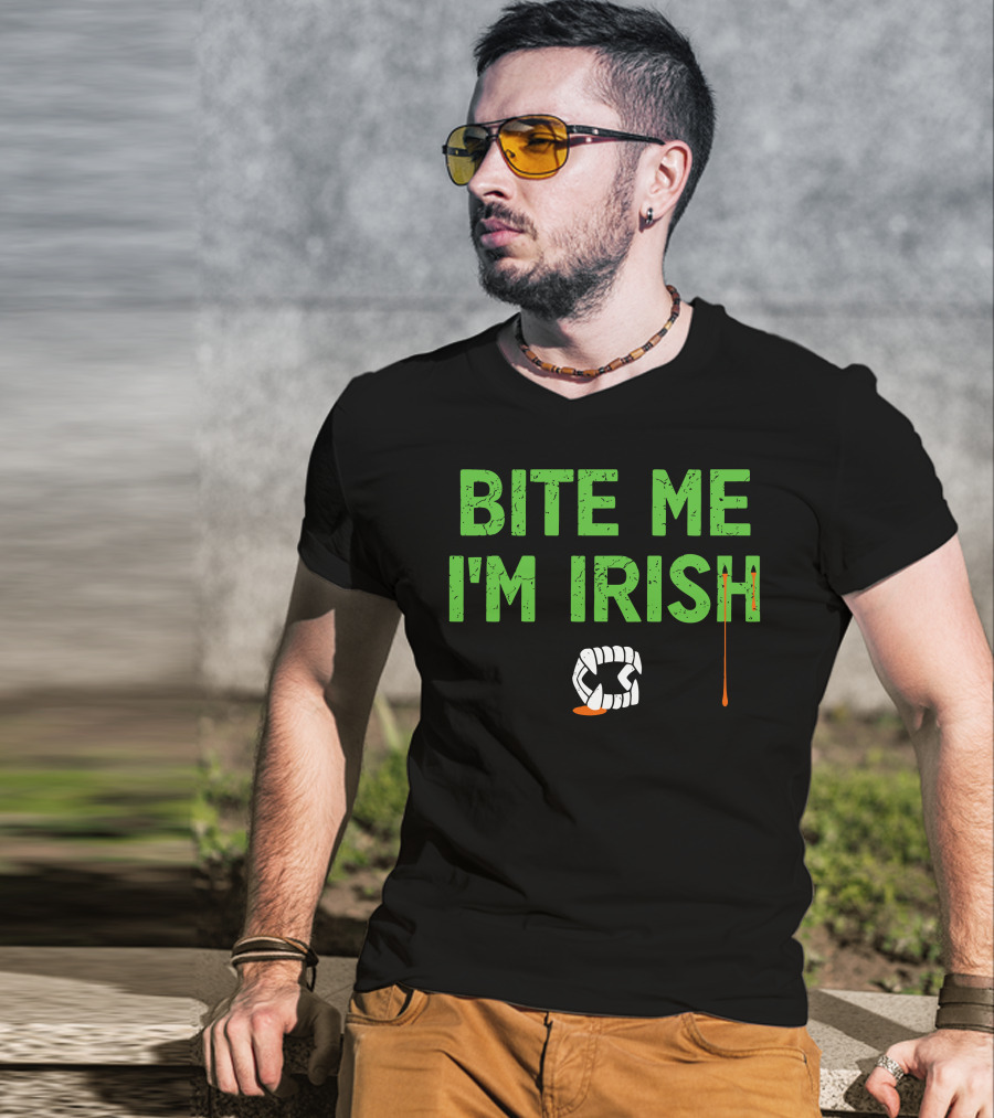 Tizzyent Bite Me I'm Irish With Dripping Blood And Fangs T-Shirt