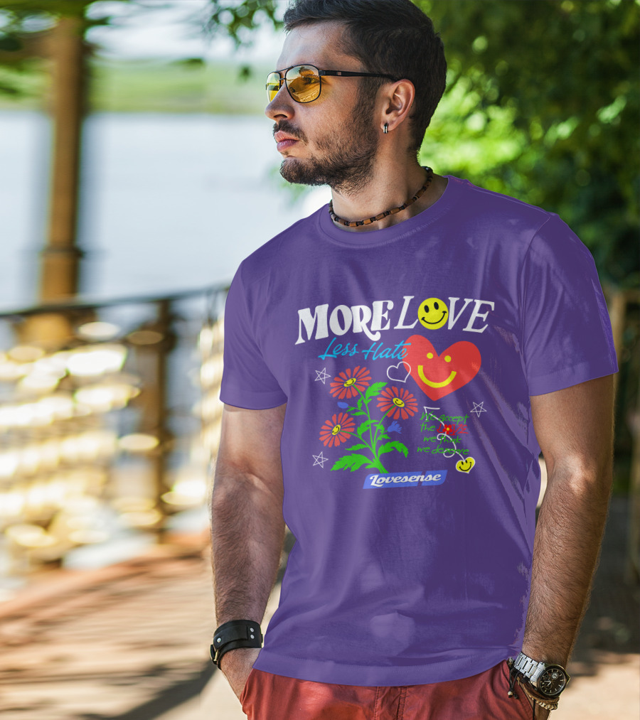MORE LOVE Less Hate Smile Heart Flowers Stars Lovsense T-Shirt