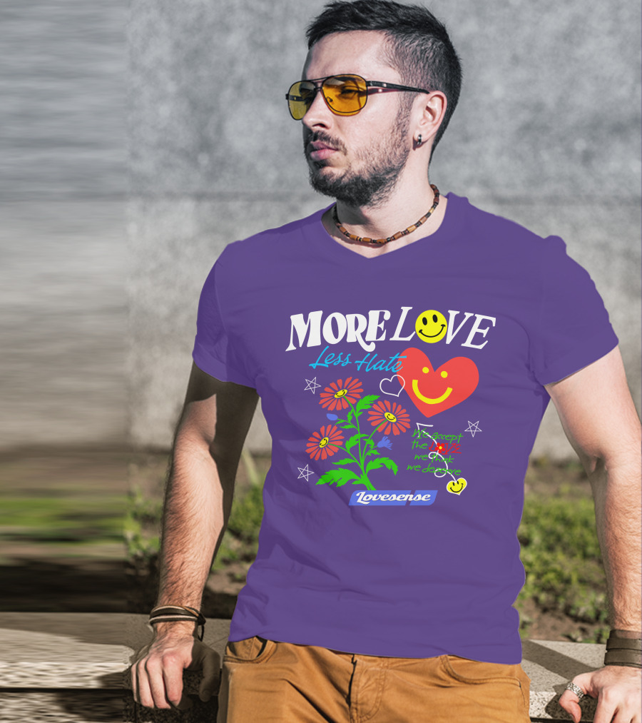 MORE LOVE Less Hate Smile Heart Flowers Stars Lovsense T-Shirt