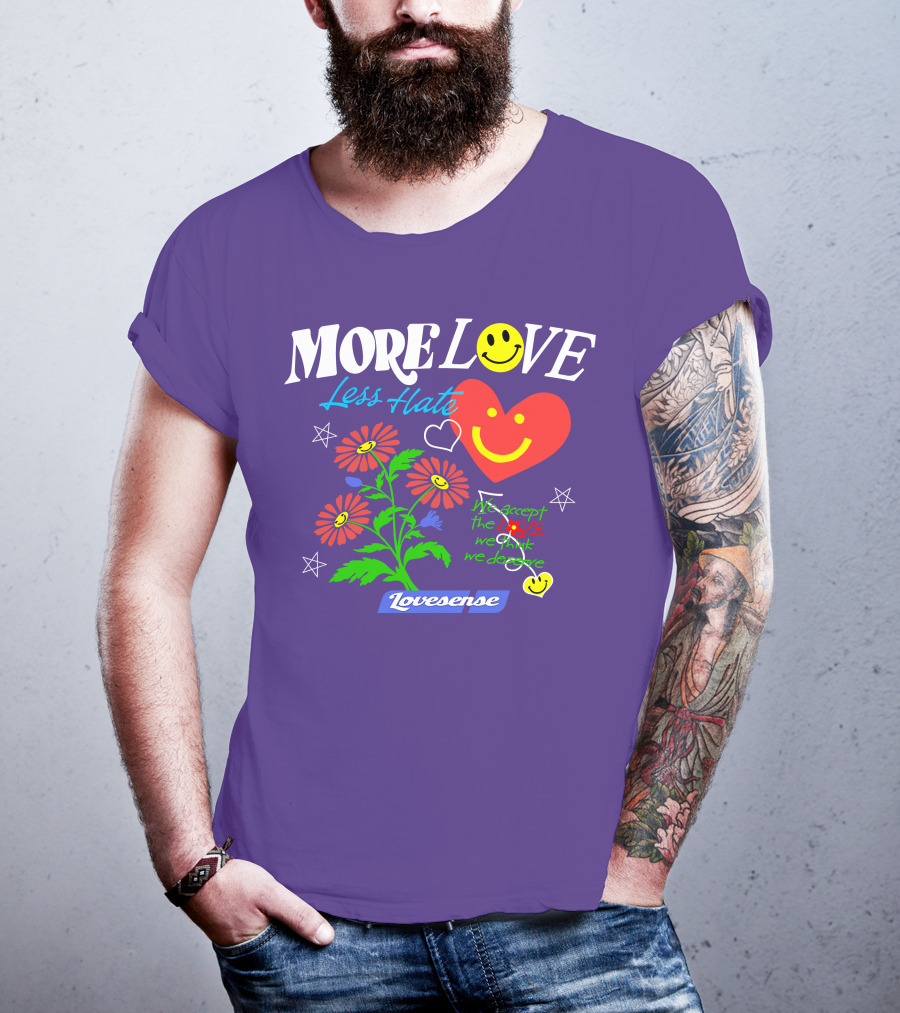 MORE LOVE Less Hate Smile Heart Flowers Stars Lovsense T-Shirt