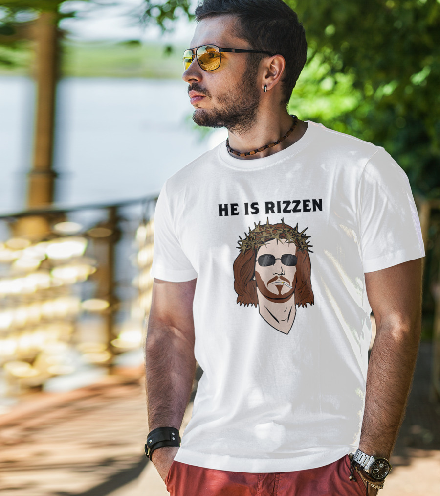 Shithead Steve Merch He Is Rizzen Jesus Crown Of Thorns Sunglasses Smoking T-Shirt