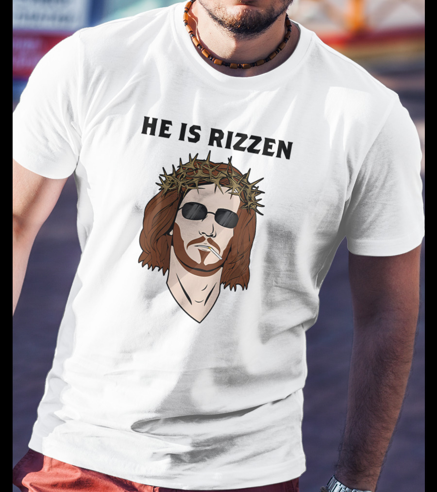 Shithead Steve Merch He Is Rizzen Jesus Crown Of Thorns Sunglasses Smoking T-Shirt