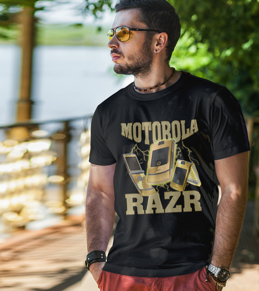 MOTOROLA RAZR Gold Flip Phone Lightning T-Shirt