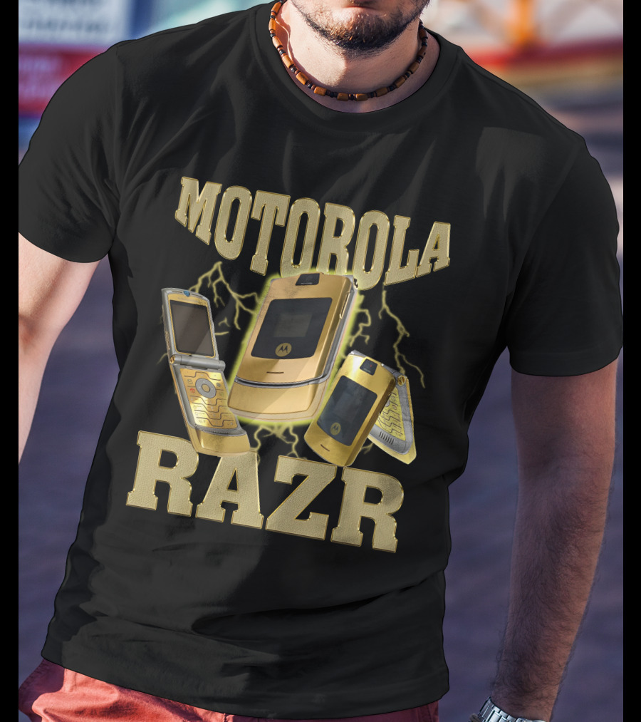 MOTOROLA RAZR Gold Flip Phone Lightning T-Shirt