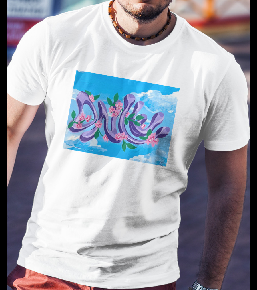 Jolene Dance Purple Script With Pink Flowers On Blue Sky Background T-Shirt