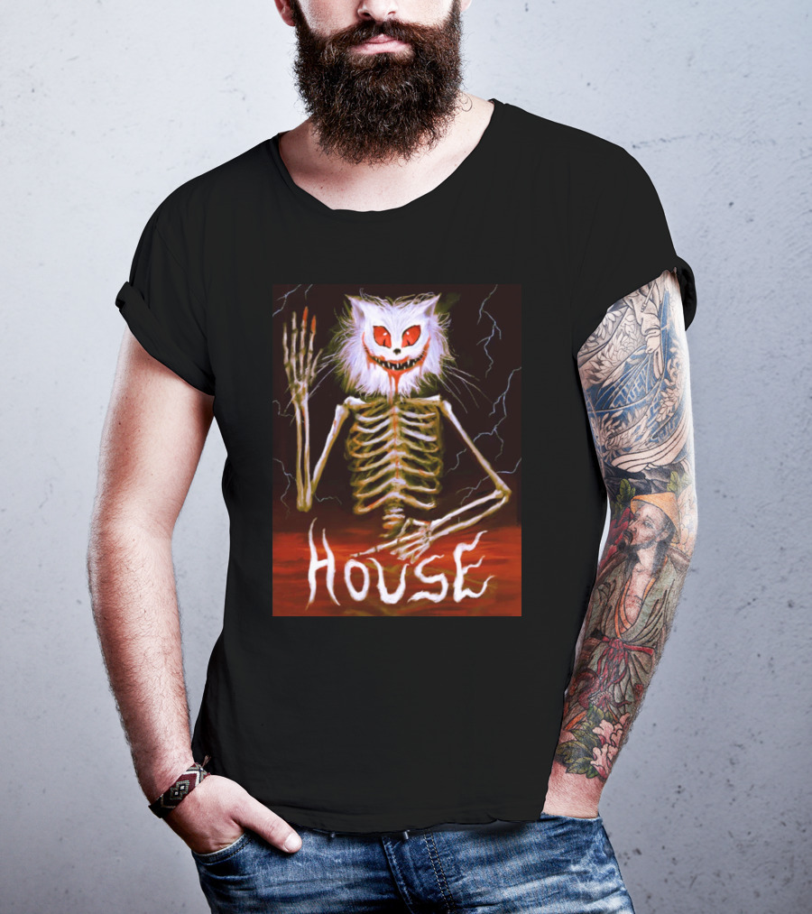 House Skeleton Cat Spirit With Lightning T-Shirt