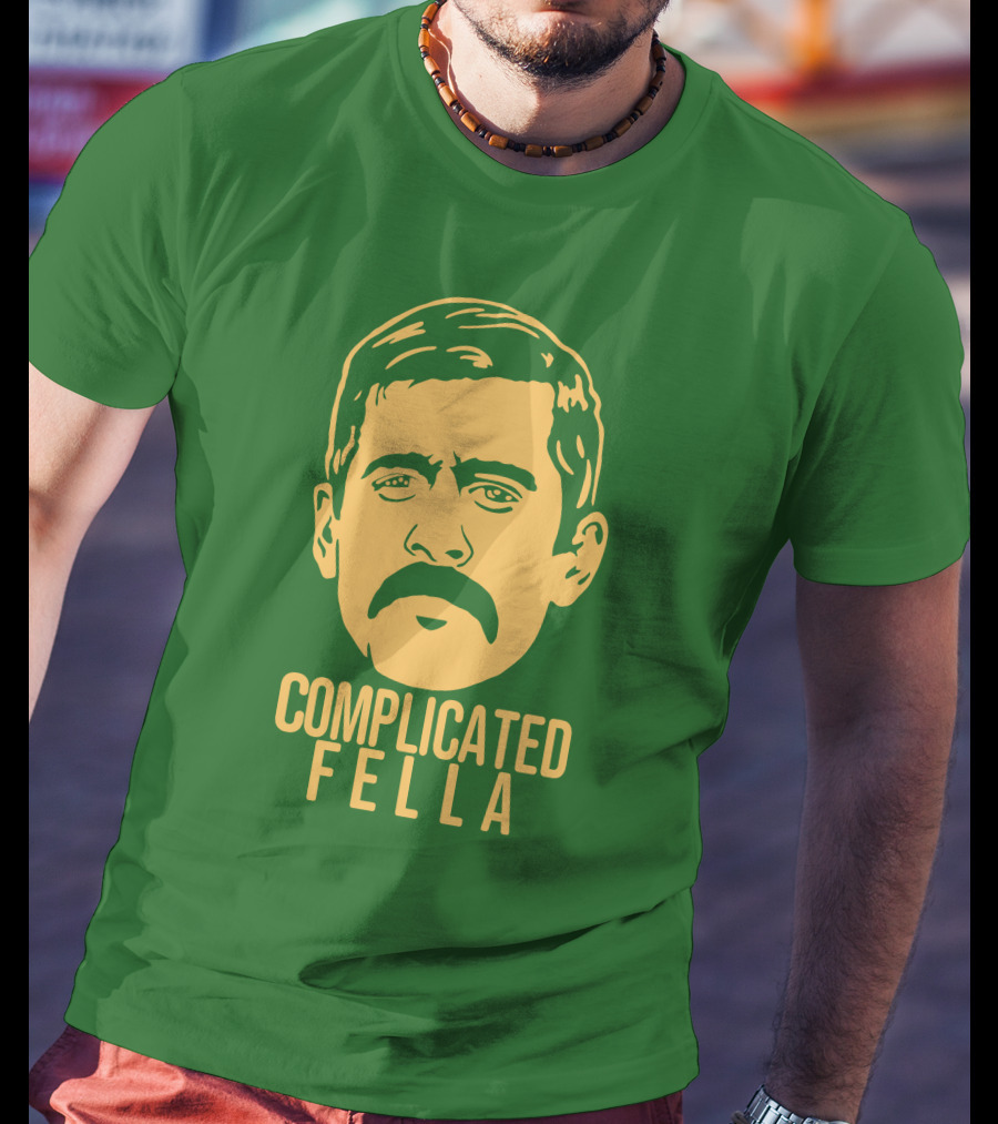 Complicated Fella Graphic With Mustache On Green Background T-Shirt