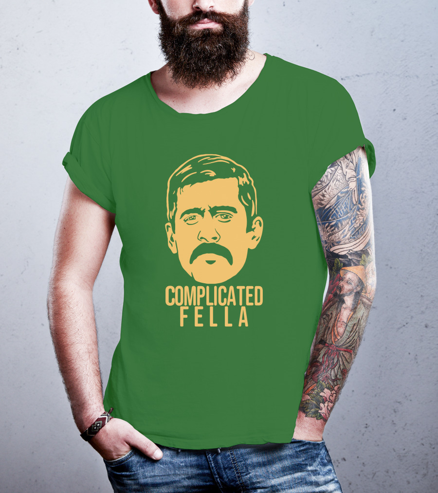 Complicated Fella Graphic With Mustache On Green Background T-Shirt