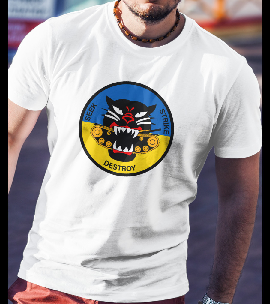 Seek Strike Destroy Panther Emblem With Tank Tracks T-Shirt