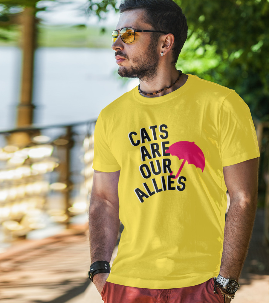 Cats Are Our Allies Red Umbrella T-Shirt