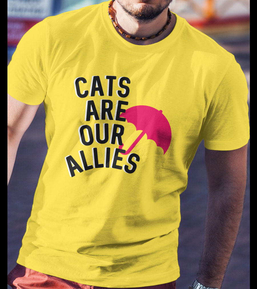 Cats Are Our Allies Red Umbrella T-Shirt