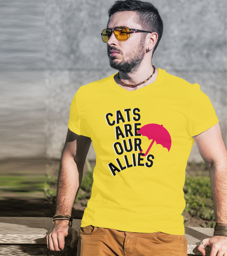 Cats Are Our Allies Red Umbrella T-Shirt