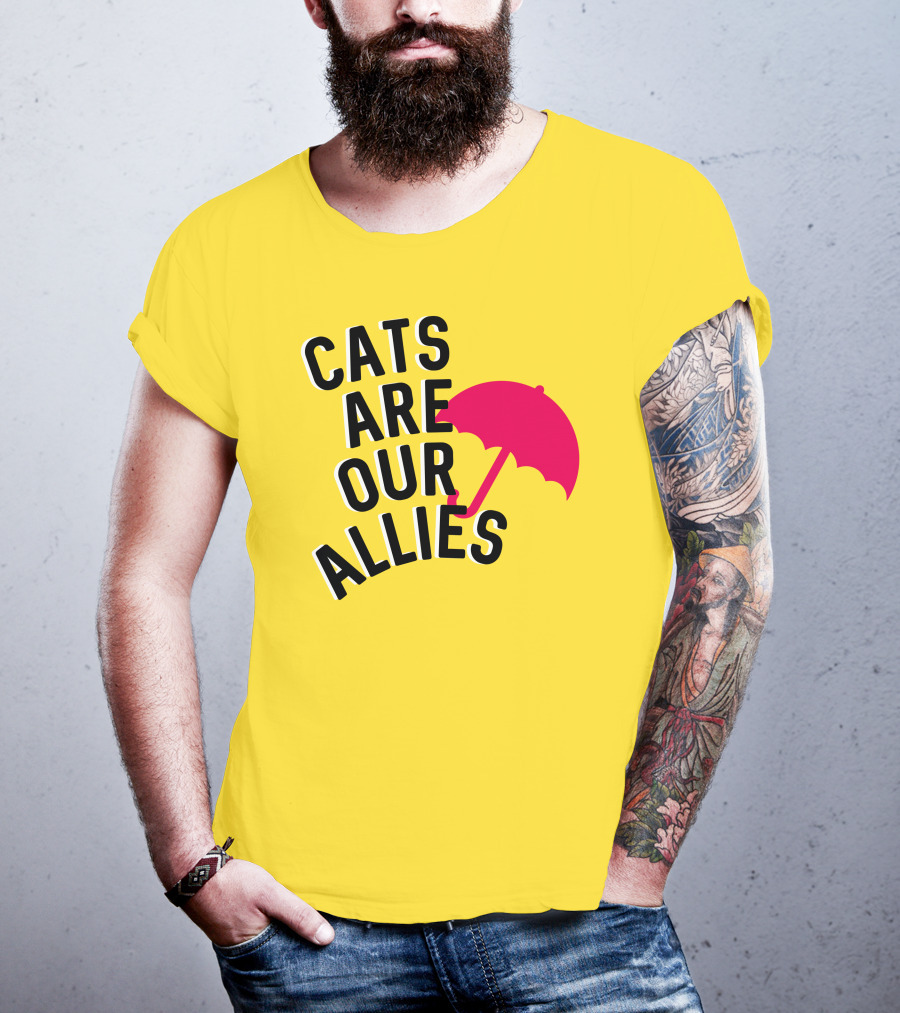 Cats Are Our Allies Red Umbrella T-Shirt