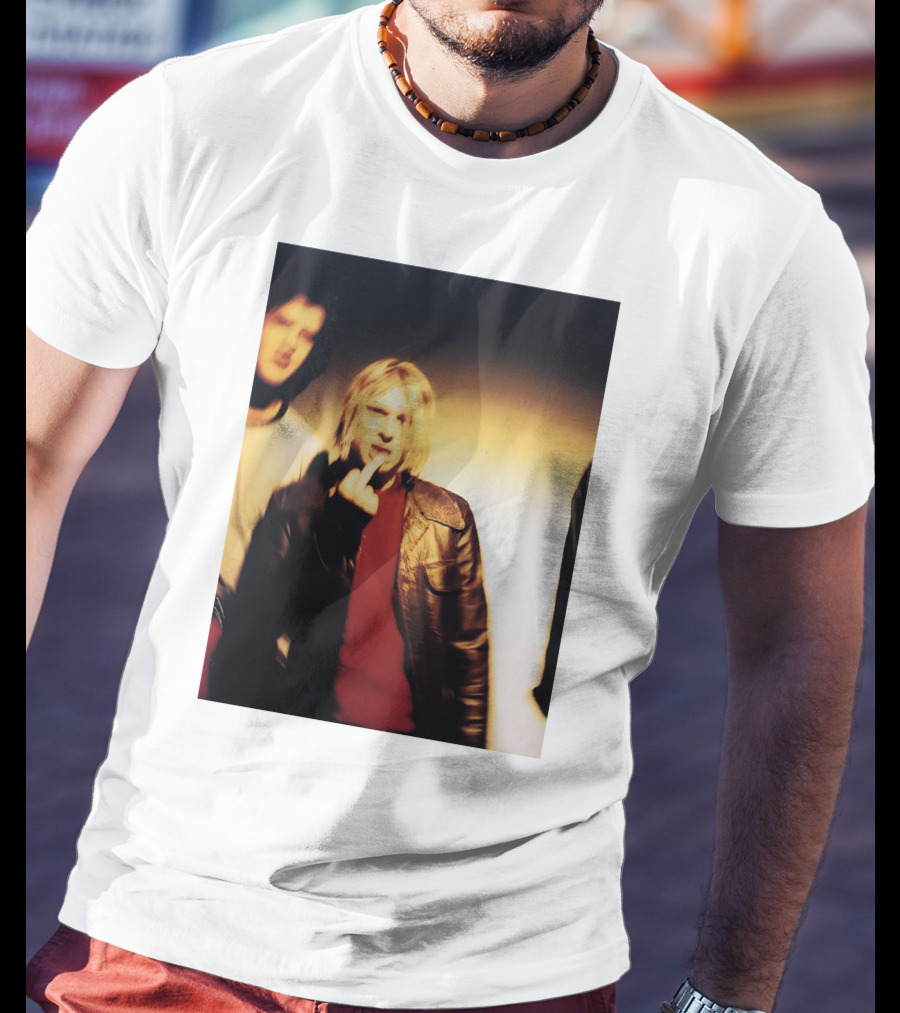 Kurt Cobain Leather Jacket Red Sweater Iconic Image T-Shirt