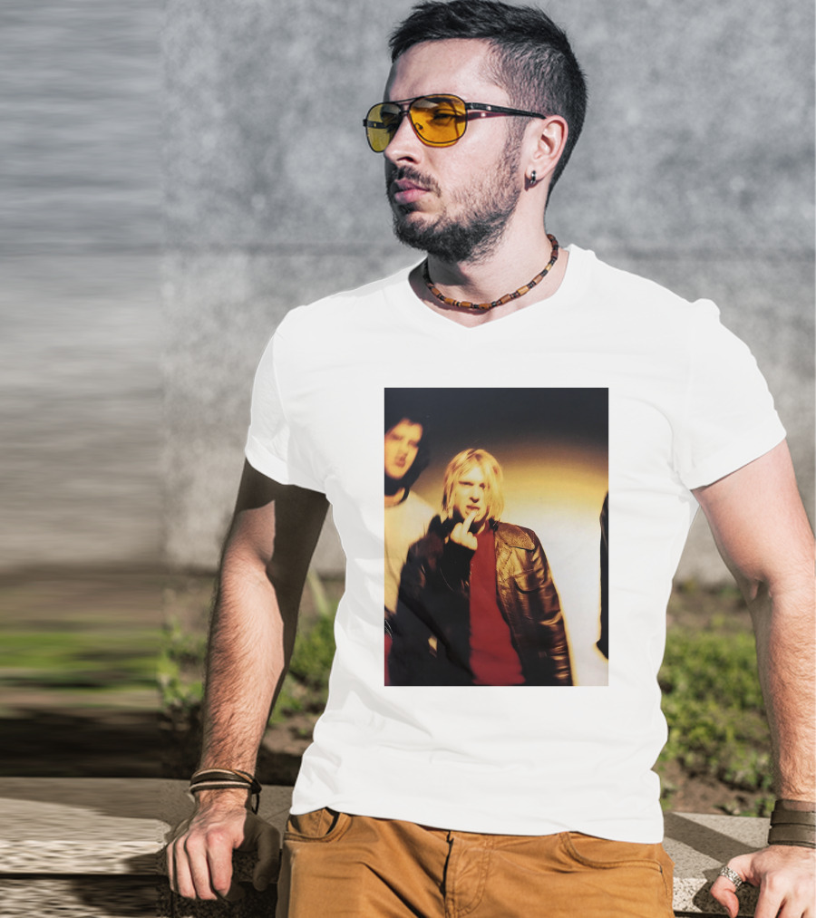 Kurt Cobain Leather Jacket Red Sweater Iconic Image T-Shirt