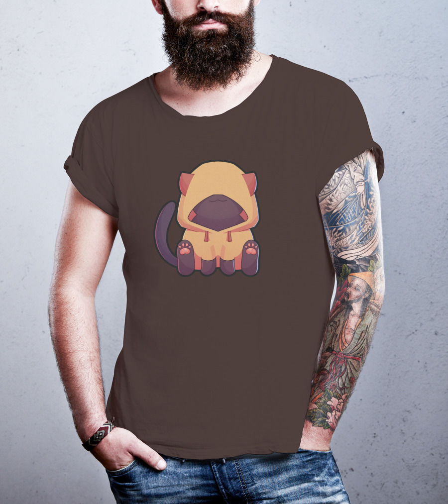 Wolfy The Witch Sitting Cat In Hooded Cloak With Paws Showing T-Shirt