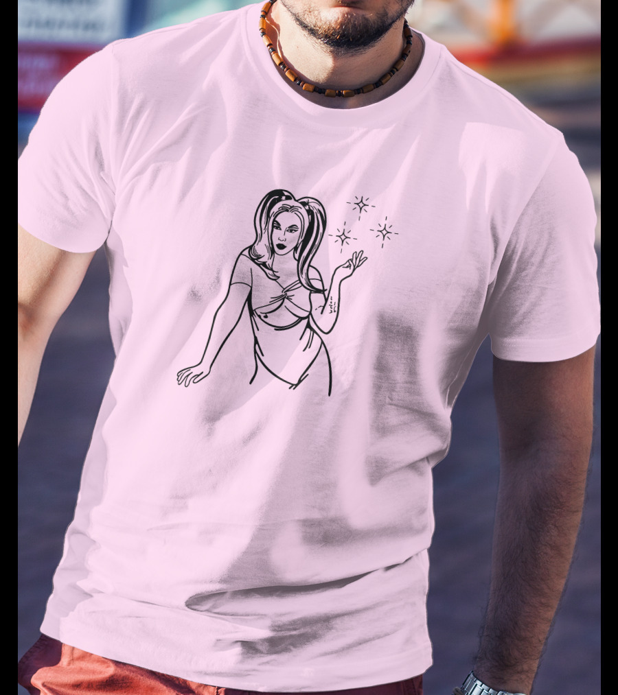 Chrissy Chlapecka Sketch With Stars On Pink Background T-Shirt