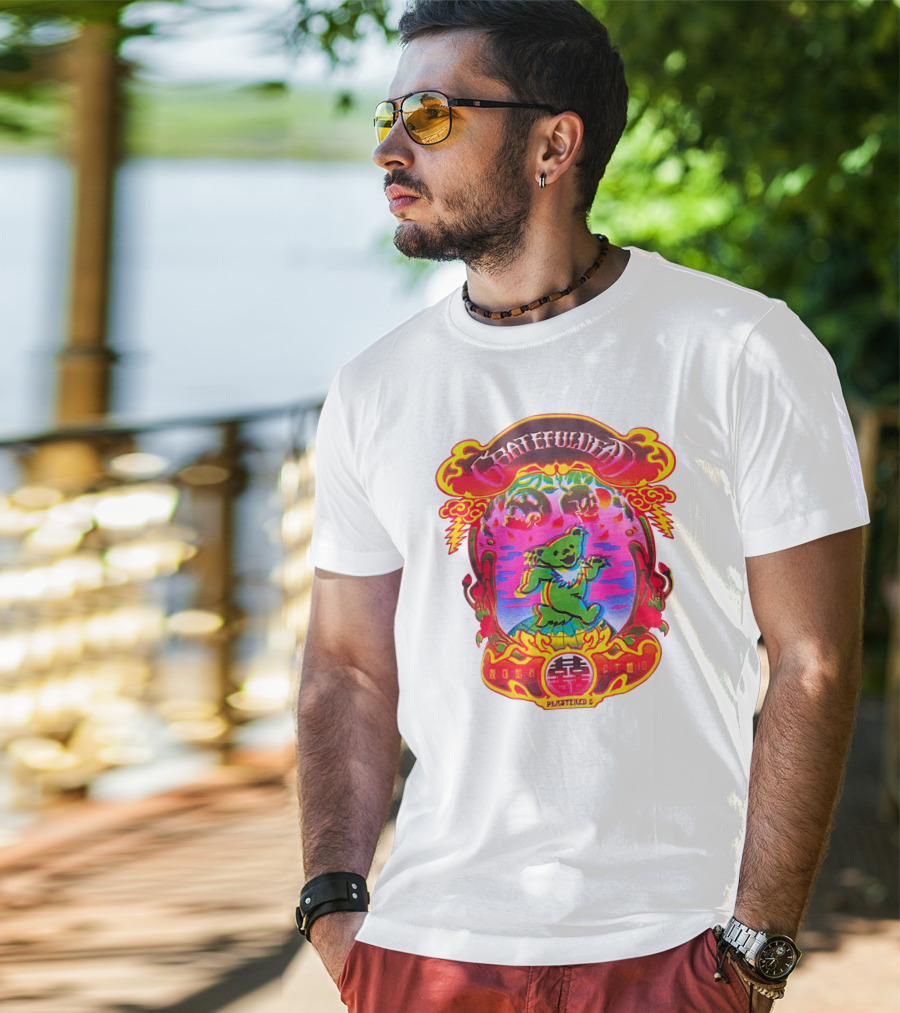 Grateful Dead X Plastered Psychedelic Bear Design With Skulls And Lightning T-Shirt