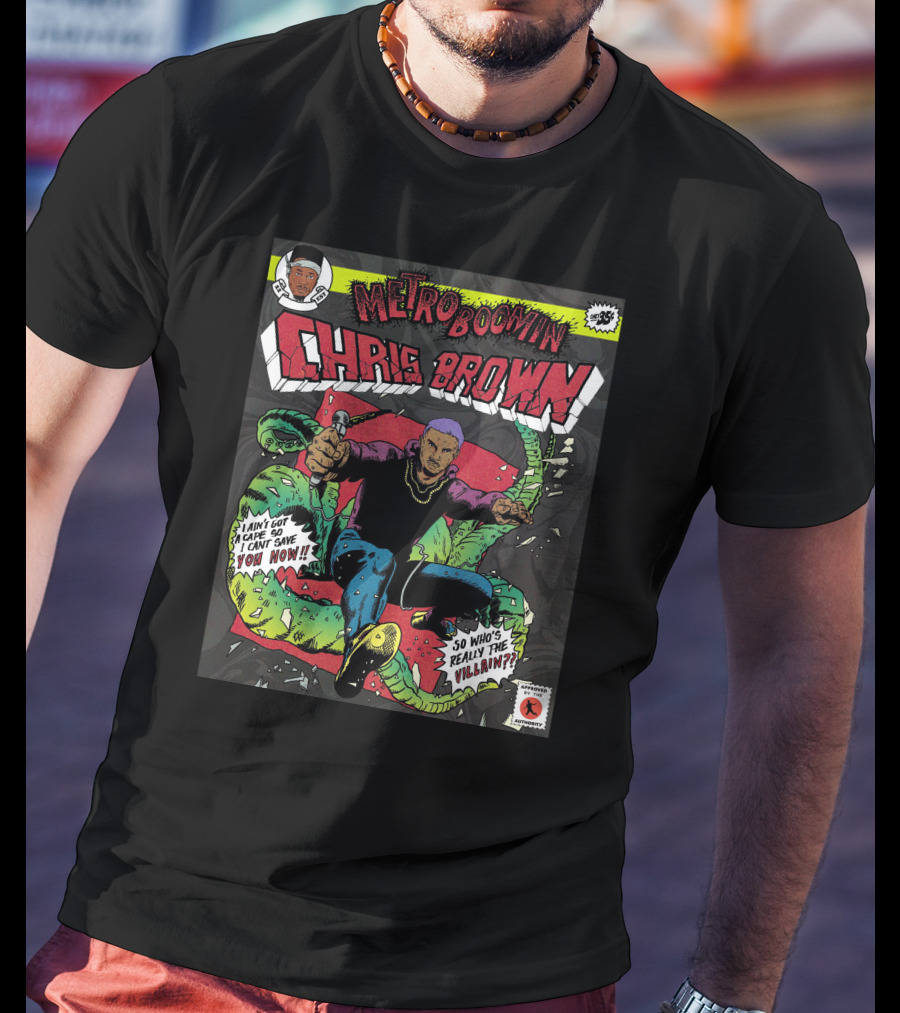 Metro Boomin Chris Brown Comic Style Art With Villain T-Shirt