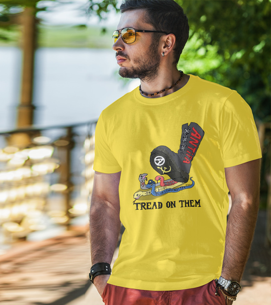 No Gods No Masters Antifa Boot Stomping Tread On Them MAGA Blue Lives Matter Proud Boy T-Shirt