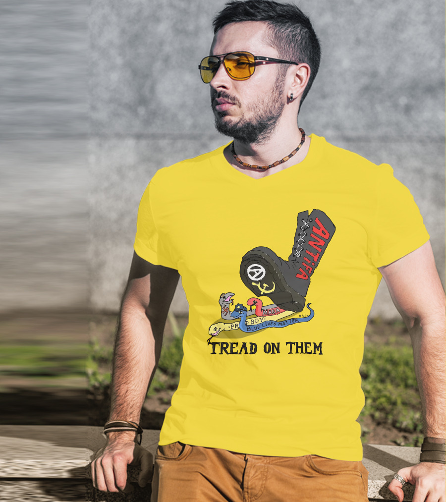 No Gods No Masters Antifa Boot Stomping Tread On Them MAGA Blue Lives Matter Proud Boy T-Shirt