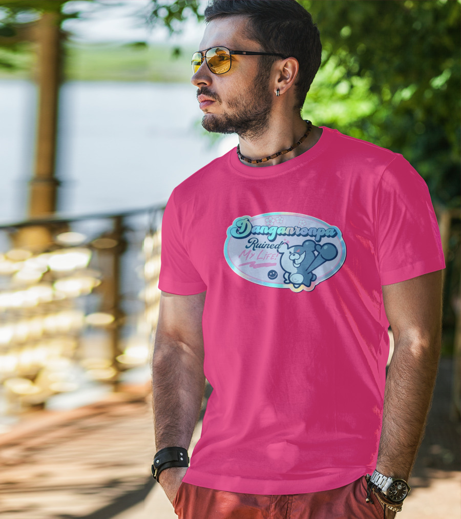 Danganronpa Ruined My Life Monokuma Smiley Pink Flowers T-Shirt