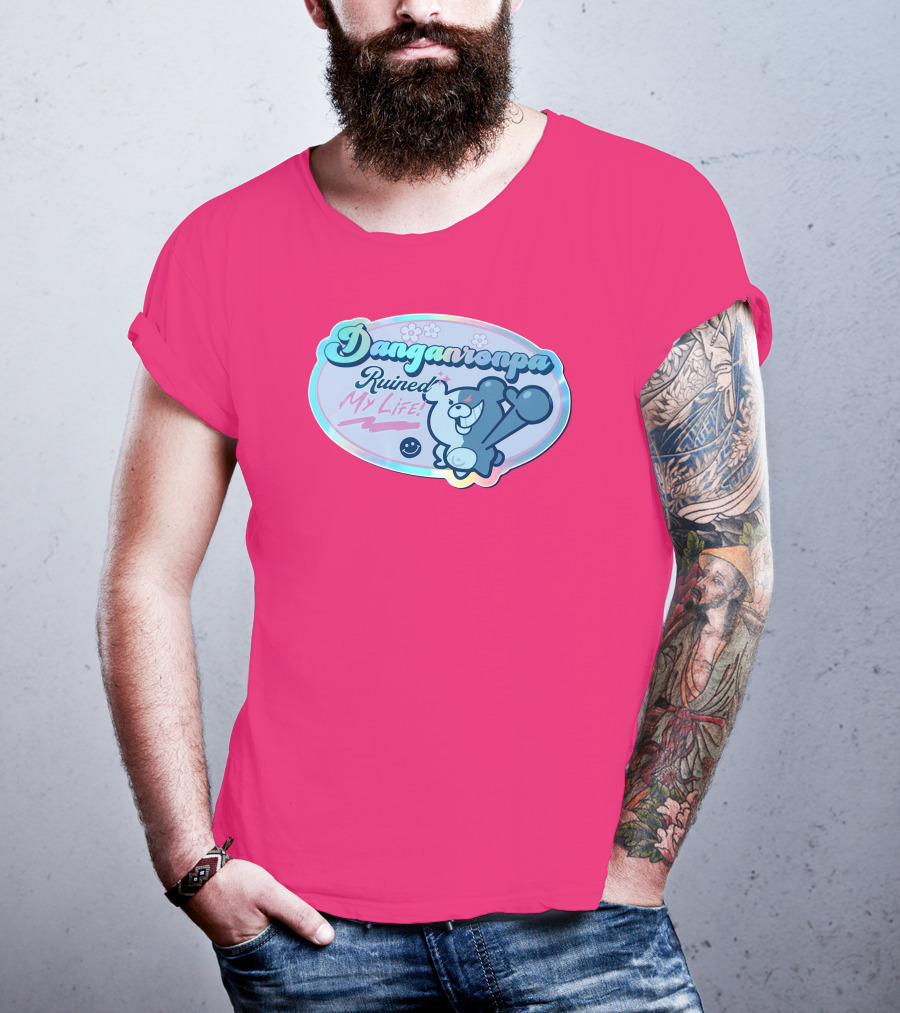 Danganronpa Ruined My Life Monokuma Smiley Pink Flowers T-Shirt