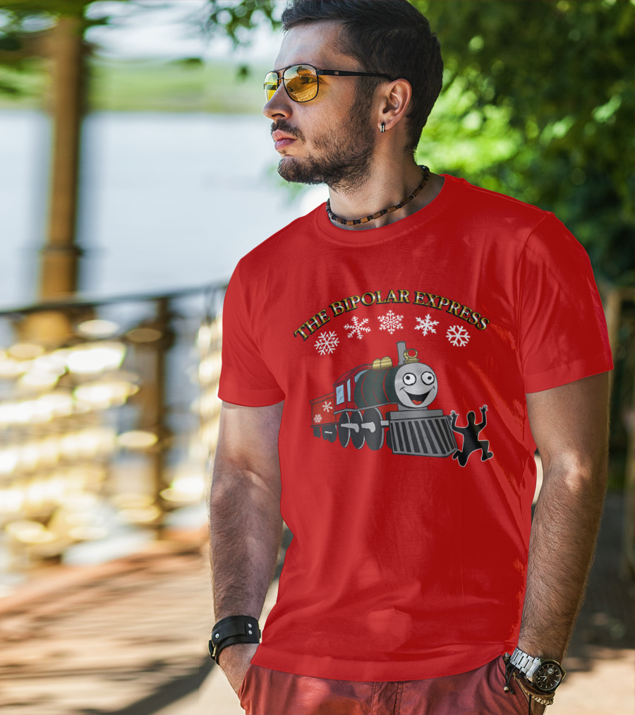 THE BIPOLAR EXPRESS Christmas Train Snowflakes T-Shirt