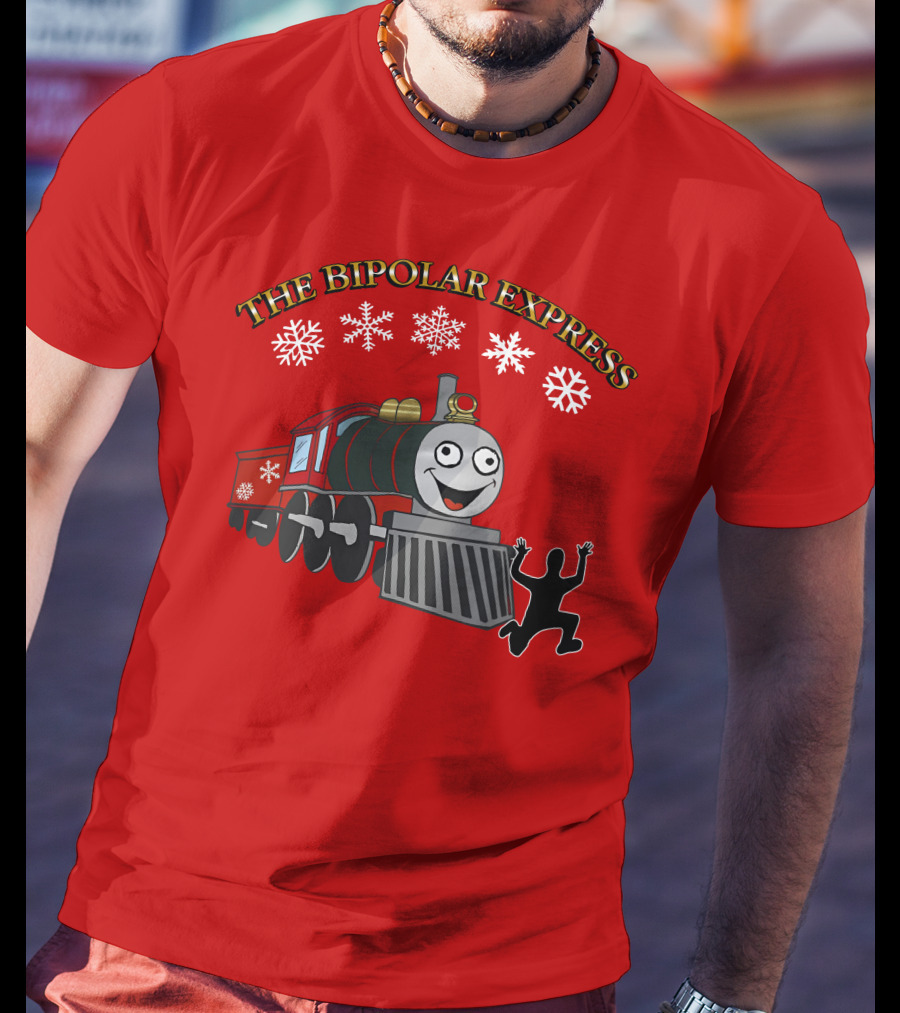 THE BIPOLAR EXPRESS Christmas Train Snowflakes T-Shirt