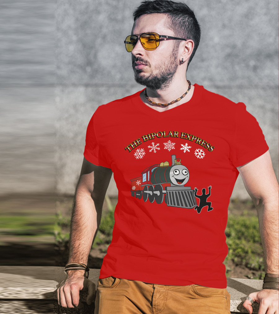 THE BIPOLAR EXPRESS Christmas Train Snowflakes T-Shirt