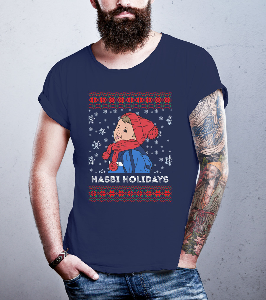 Hasbulla Merch Hasbi Holidays Snowflakes And Knit T-Shirt