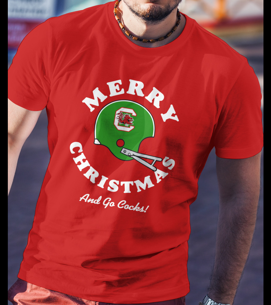 Merry Christmas And Go Cocks Football Helmet T-Shirt