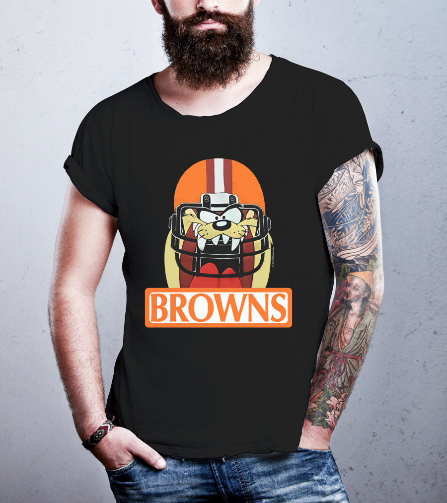 1993 Cleveland Browns Warner Bros Tazmanian Taz Devil Helmet Browns T-Shirt