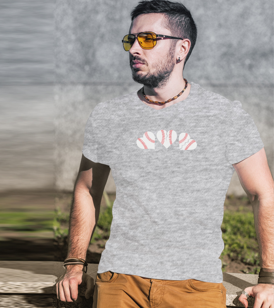 The Three Baseball Hearts Pattern Red Stitching T-Shirt
