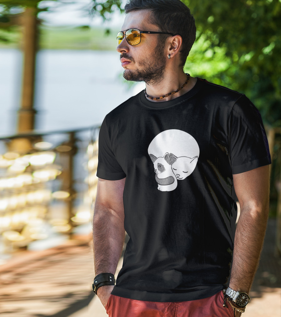 Small Kitten Under Love Lock Yin Yang Cats T-Shirt