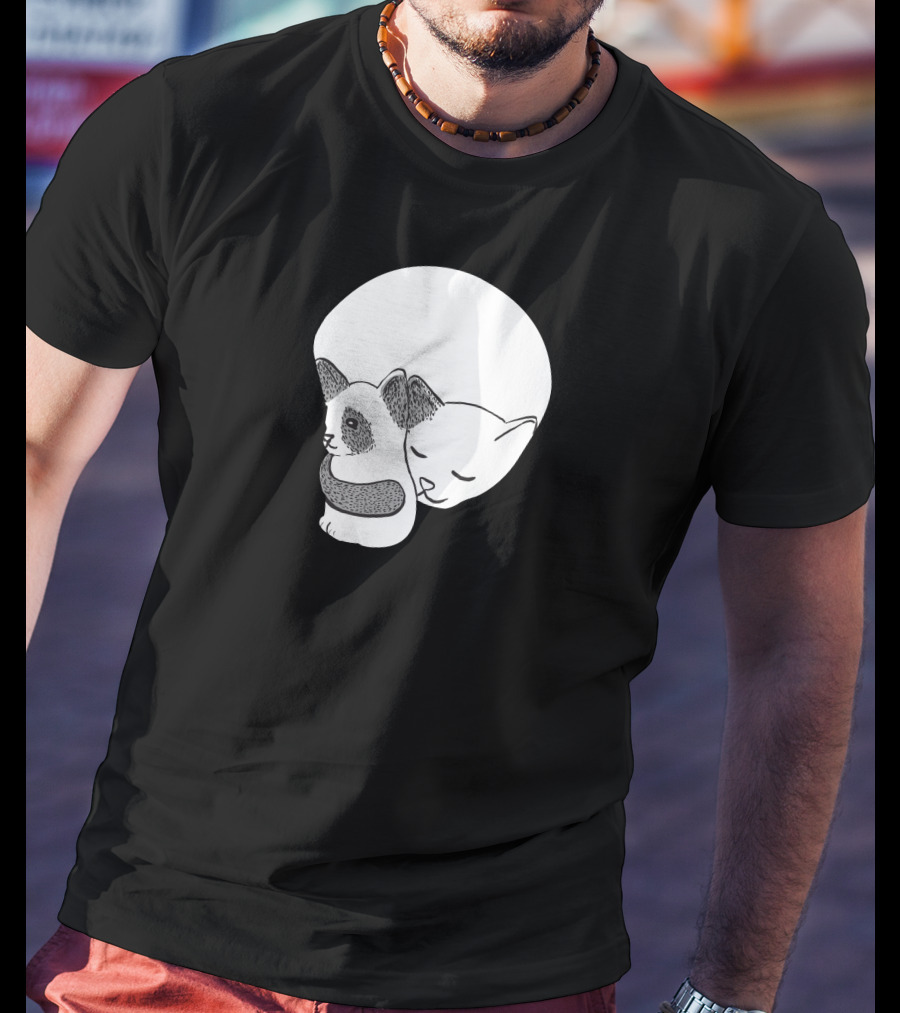 Small Kitten Under Love Lock Yin Yang Cats T-Shirt