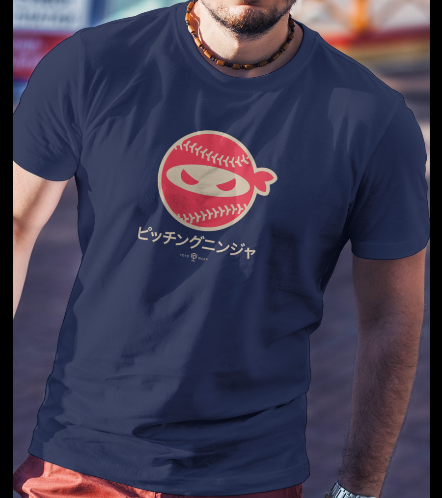 Pitching Ninja Nippon Japanese Baseball Icon Roto Wear T-Shirt