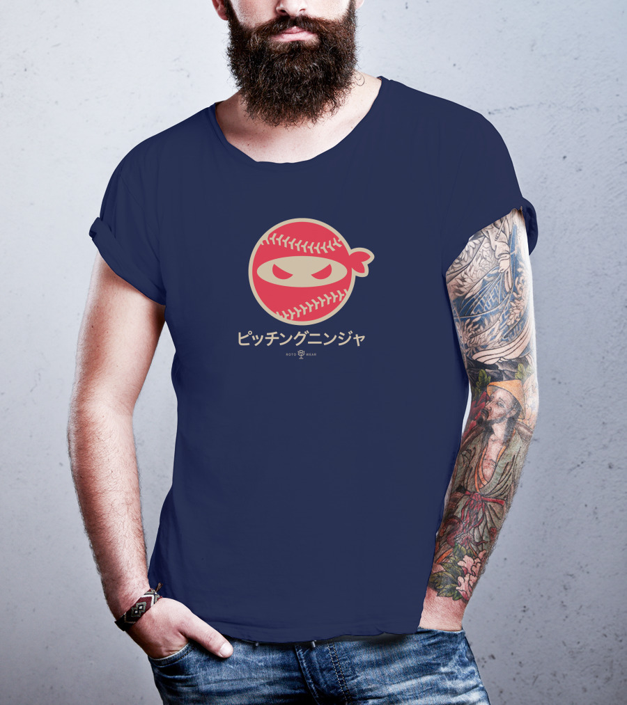 Pitching Ninja Nippon Japanese Baseball Icon Roto Wear T-Shirt