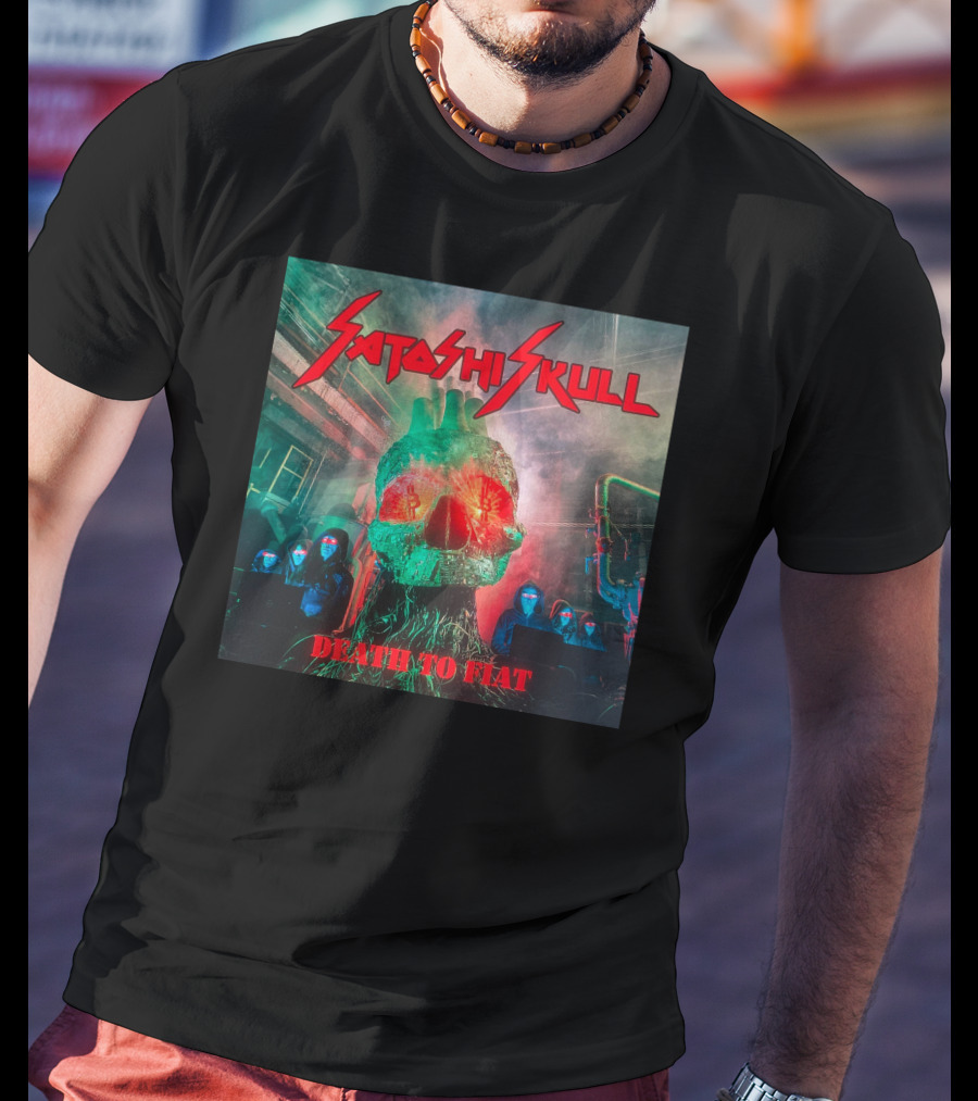 Satashi Skull Death To Fiat Electric Neon Skull With Hooded Figures T-Shirt