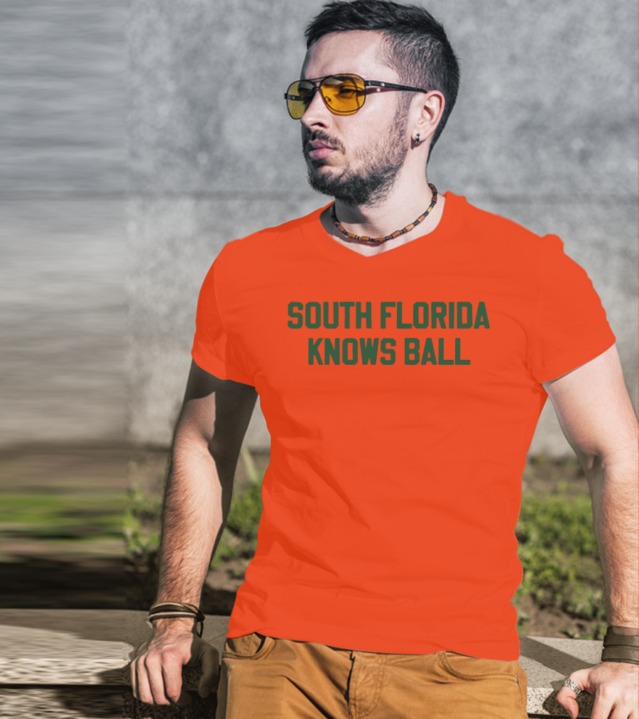 South Florida Knows Ball Bold Green Text On Orange T-Shirt