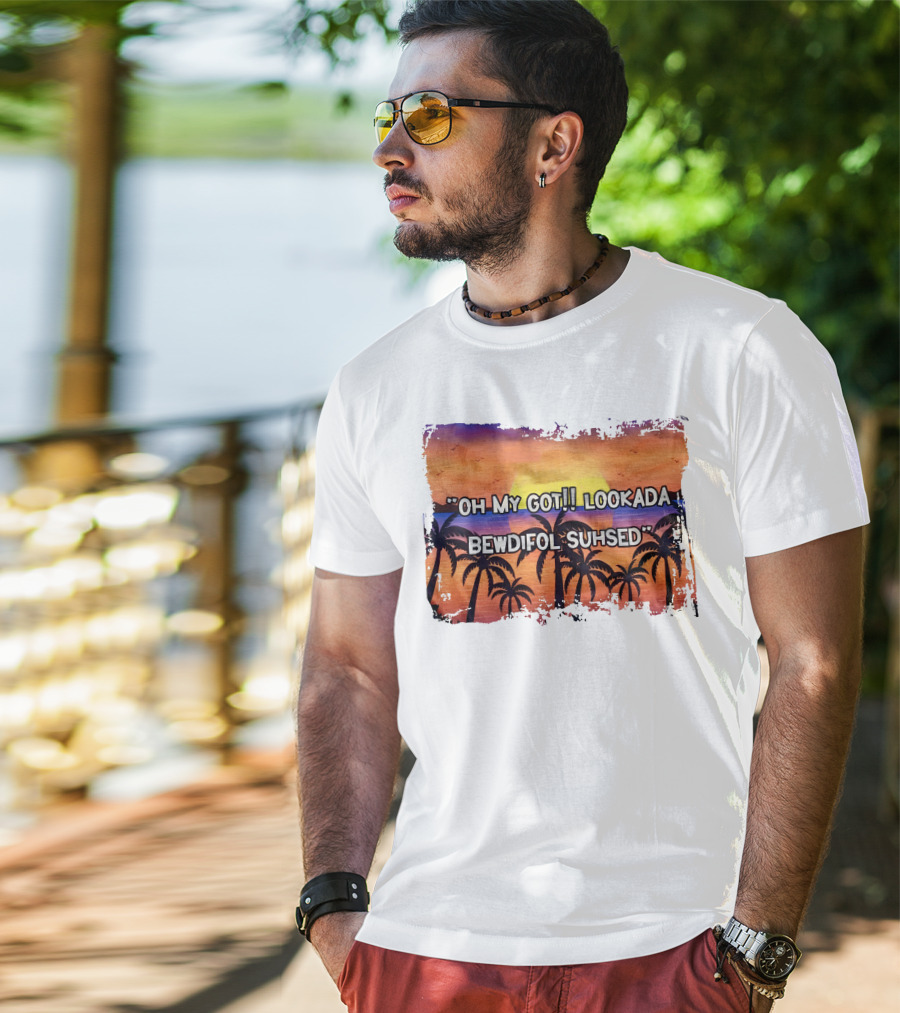Oh My Got Lookada Bewdifol Suhsed Tropical Sunset With Palm Trees T-Shirt