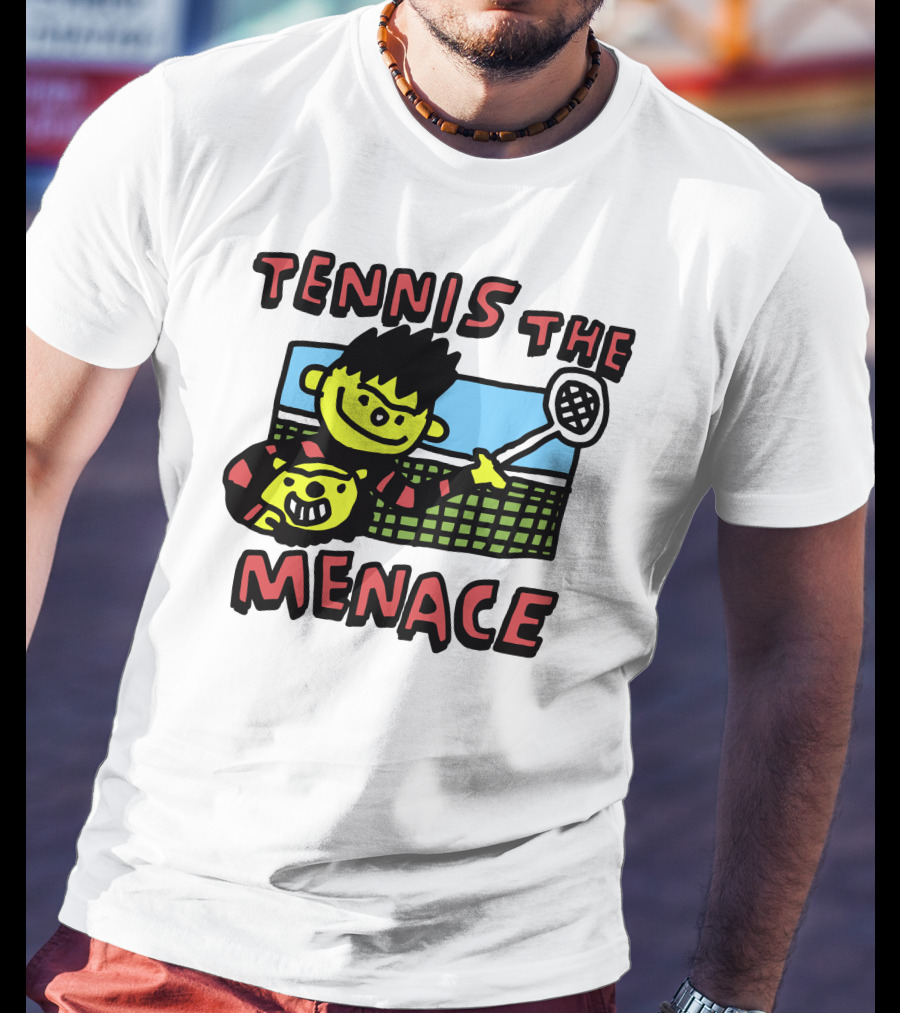 Tennis The Menace Comic Style Tennis Player With Racket T-Shirt