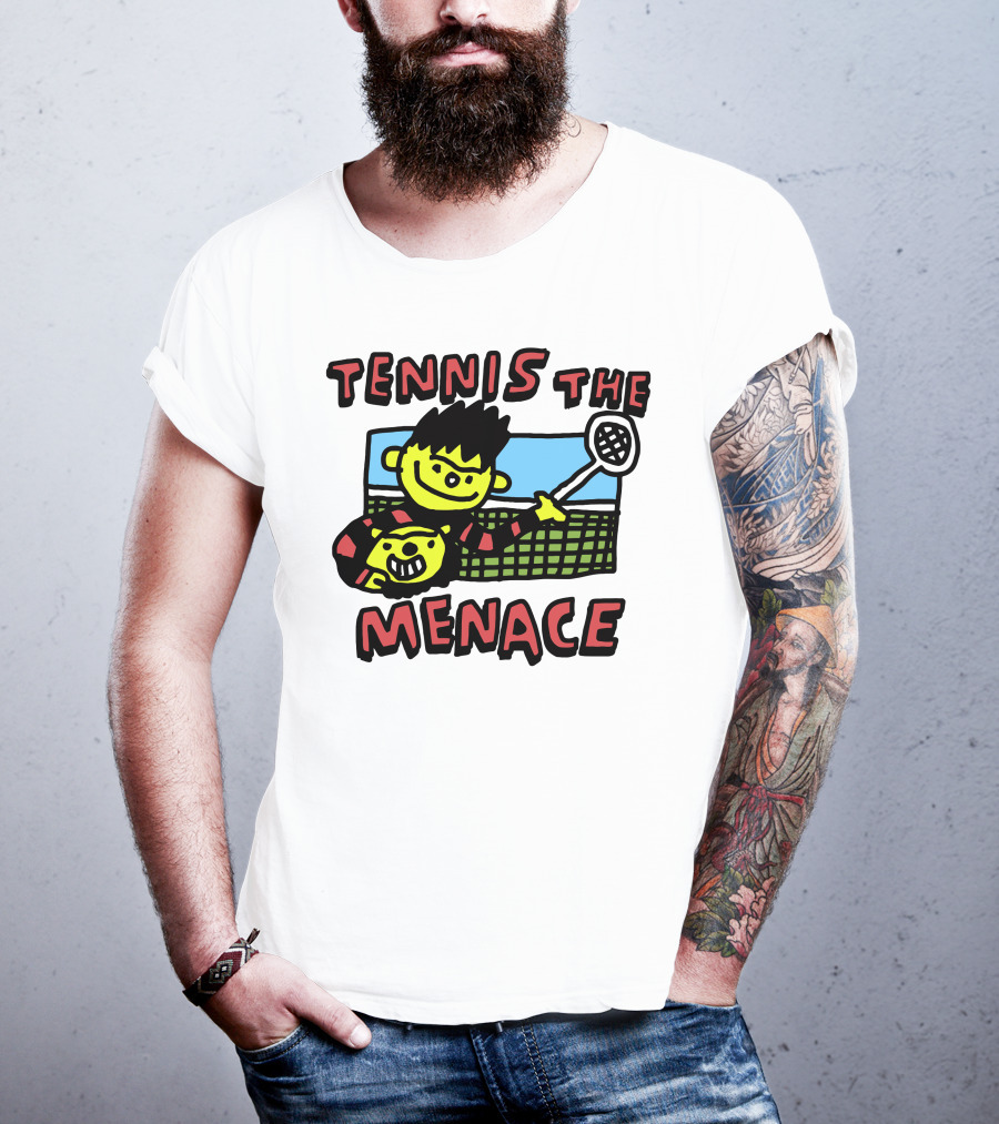 Tennis The Menace Comic Style Tennis Player With Racket T-Shirt